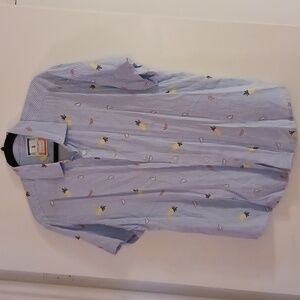SPECIAL 2/$25 Blue Striped Men's Shirt with Tropical Print